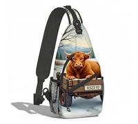 Mochila Cruzada Vaca De Las Tierras Altas En Un Carro De Madera Sling Pecho Bolsas Bandolera Hombres Y Mujeres Sling Bag Ligera Bolso Pecho Para Viaje Senderismo Correr