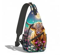 Mochila Cruzada Vaca De Las Tierras Altas En Un Prado Florido Iluminado Por La Luna Sling Pecho Bolsas Bandolera Comodidad Bolsa Cruzada Bandoleras Multiusos Crossbody Para Correr Viaje Deporte
