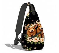 Mochila Cruzada Vacas Jóvenes De Las Tierras Altas Con Flores Sling Bag Hombres Y Mujeres Crossbody Comodidad Bolsa Cruzada Bandoleras Para Correr Uso Diario Senderismo