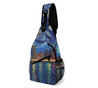 Mochila Cruzada Vista Nocturna Del Horizonte De La Ciudad De Chicago Con Pintura Estrellada Crossbody Hombres Y Mujeres Sling Bag Ligera Bolsa Cruzada Bandoleras Para Deporte Viaje
