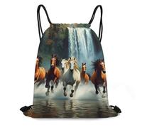 Mochila Cuerda, Caballos Animales Salvajes Corriendo en el Agua del río Bolsas Cordon de Gimnasio Práctico Ligero Bolsas de Deporte para Mujer Hombre Viaje 36X42cm