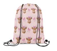 Mochila Cuerda Linda Vaca De Las Tierras Altas con Lazo Rosa Impermeable Mochila con Cordones Casual Bolsa De Deporte para Natación Fútbol Hombre 39X46Cm