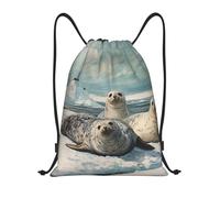 Mochila Cuerda, Lobos de mar en el Hielo Bolsa de Cuerdas Unisex Manera Deporte Bolso de Gimnasia para Vacaciones Hombre Mujer 36X42cm