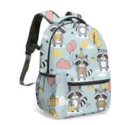 Mochila de 16 pulgadas con bonito estampado de mapache, divertido patrón de animales de dibujos animados con globos coloridos, diseño dibujado a mano para cumpleaños, 01., L, Casual