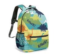 Mochila de 16 pulgadas con estampado de dinosaurio de dibujos animados, mochila colorida con diseño de volcán con ilustración artística completa de 360 grados para viajes, 03., L, Casual