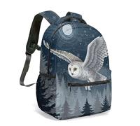 Mochila de 16 pulgadas, diseño de búho nevado, luna y estrellas, pino de invierno, resistente al agua, Oxford, 03., L, Casual