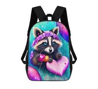 Mochila De 17 Pulgadas An Adorable Raccoon Holding A Heartshaped Balloon on A String, It Is Raining Hearts, Rose, Mochila Escolar Impresa En 3D, Bolsa Para El Almuerzo Escolar, Mochila De Viaje, Mochi
