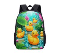 Mochila de 17 pulgadas con diseño de estanque de patitos amarillos para niños y adolescentes, bonita mochila escolar con estampado de lirios de agua rosados, mochila gráfica vibrante, 12, L