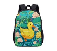 Mochila de 17 pulgadas con diseño de estanque de patitos amarillos para niños y adolescentes, bonita mochila escolar con estampado de lirios de agua rosados, mochila gráfica vibrante, 13, L
