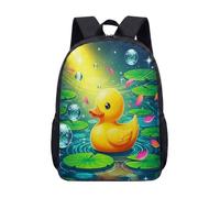 Mochila de 17 pulgadas con diseño de estanque de patitos amarillos para niños y adolescentes, bonita mochila escolar con estampado de lirios de agua rosados, mochila gráfica vibrante, 15, L