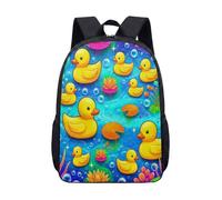 Mochila de 17 pulgadas con diseño de estanque de patitos amarillos para niños y adolescentes, bonita mochila escolar con estampado de lirios de agua rosados, mochila gráfica vibrante, 09., L