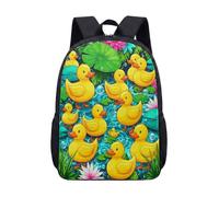 Mochila de 17 pulgadas con diseño de estanque de patitos amarillos para niños y adolescentes, bonita mochila escolar con estampado de lirios de agua rosados, mochila gráfica vibrante, 01., L