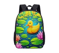 Mochila de 17 pulgadas con diseño de estanque de patitos amarillos para niños y adolescentes, bonita mochila escolar con estampado de lirios de agua rosados, mochila gráfica vibrante, 04., L