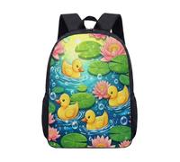 Mochila de 17 pulgadas con diseño de estanque de patitos amarillos para niños y adolescentes, bonita mochila escolar con estampado de lirios de agua rosados, mochila gráfica vibrante, 03., L