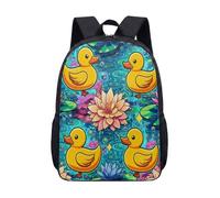 Mochila de 17 pulgadas con diseño de estanque de patitos amarillos para niños y adolescentes, bonita mochila escolar con estampado de lirios de agua rosados, mochila gráfica vibrante, 02., L