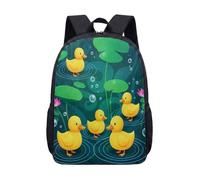 Mochila de 17 pulgadas con diseño de estanque de patitos amarillos para niños y adolescentes, bonita mochila escolar con estampado de lirios de agua rosados, mochila gráfica vibrante, 14, L