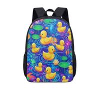 Mochila de 17 pulgadas con diseño de estanque de patitos amarillos para niños y adolescentes, bonita mochila escolar con estampado de lirios de agua rosados, mochila gráfica vibrante, 10, L