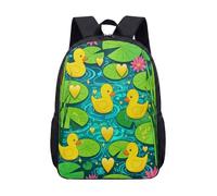 Mochila de 17 pulgadas con diseño de estanque de patitos amarillos para niños y adolescentes, bonita mochila escolar con estampado de lirios de agua rosados, mochila gráfica vibrante, 11, L