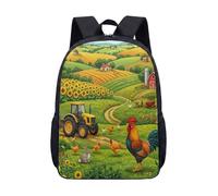 Mochila de 17 pulgadas con diseño de tractor rojo para niños y niñas, preescolar, primaria, guardería, pollo, conejo, granja, 04., L, Minimalista
