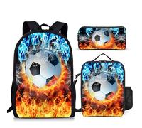 Mochila de 3 piezas con lonchera para niños, mochila grande para escuela primaria, bolsa de libros para niños de 6 a 16 años, Fútbol 01, Cool Sport