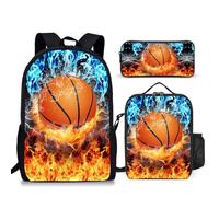 Mochila de 3 piezas con lonchera para niños, mochila grande para escuela primaria, bolsa de libros para niños de 6 a 16 años, Baloncesto01, Cool Sport