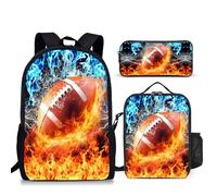 Mochila de 3 piezas con lonchera para niños, mochila grande para escuela primaria, bolsa de libros para niños de 6 a 16 años, Football01, Cool Sport