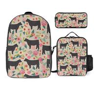 Mochila de 3 piezas para mujeres y hombres, ligera, casual, bolsa de hombro con bolsa de almuerzo aislada y estuche, organizadores de flores, vacas de dirección, ganado_74973286