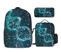 Mochila de 3 piezas para mujeres y hombres, ligera, casual, bolsa de hombro con bolsa de almuerzo aislada y estuche, organizadores DNA Double Helix