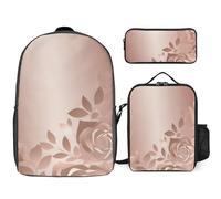 Mochila de 3 piezas para mujeres y hombres, ligera, casual, bolsa de hombro con bolsa de almuerzo aislada y estuche, organizadores de papel tapiz rosa