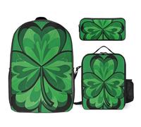 Mochila de 3 piezas para mujeres y hombres, ligera, casual, bolsa de hombro con bolsa de almuerzo aislada y estuche, organizadores de trébol verde