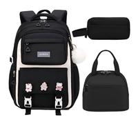 Mochila de 3 piezas para niñas para niños de 15.6 pulgadas con fiambrera, juego de estuche para lápices, bolsa impermeable para libros, mochilas escolares para adolescentes y niñas estudiantes de