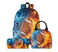 Mochila de 3 piezas para niños y niñas, mochila con lonchera y estuche para lápices para niños, primaria, escuela secundaria, Fútbol, L, Deportivo