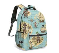 Mochila de 40,6 cm, diseño de mapa de aventuras piratas de dibujos animados, diseño náutico, barco del tesoro, isla tropical, bolsa náutica, 01., L, Casual