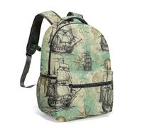 Mochila de 40,6 cm, diseño de mapa de aventuras piratas de dibujos animados, diseño náutico, barco del tesoro, isla tropical, bolsa náutica, 07, L, Casual