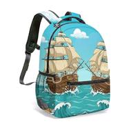 Mochila de 40,6 cm, diseño de mapa de aventuras piratas de dibujos animados, diseño náutico, barco del tesoro, isla tropical, bolsa náutica, 04., L, Casual