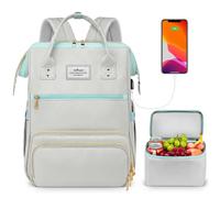 Mochila de almuerzo para mujer, mochila para portátil de 15.6 pulgadas con puerto USB, mochila para computadora portátil, mochila para profesores, enfermeras, viajes, color gris
