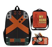 Mochila de anime My Hero Academia, juego de 3 piezas, mochila MHA, mochila de hombro, bolsa de viaje, mochila con bolsa de almuerzo, estuche para lápices, para estudiantes, adolescentes y niños,