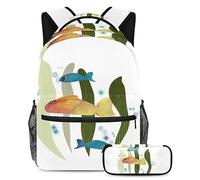 Mochila de arquitectura de acuarela con estuche para lápices, juego de 2 mochilas escolares para niños, niñas, adolescentes, bolsa de viaje para estudiantes, Multicolor#05, B：29.4x20x40cm\