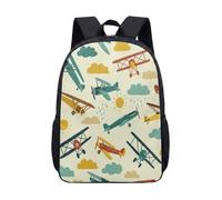 Mochila de avión vintage para niños, 17 pulgadas, estampado de cielo de dibujos animados, mochila escolar para niños y niñas, mochila de viaje con ilustración de aviación retro, 01., L, Minimalista
