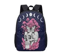 Mochila de calavera gótica de 17 pulgadas, diseño de seta de mariposa rosa, mochila escolar mística para niños, adolescentes y estudiantes, estética oscura, 03., L, Minimalista