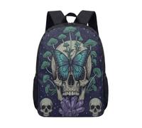 Mochila de calavera gótica de 17 pulgadas, diseño de seta de mariposa rosa, mochila escolar mística para niños, adolescentes y estudiantes, estética oscura, 04., L, Minimalista
