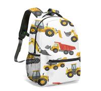 Mochila de camión de construcción de dibujos animados, color amarillo y rojo, con estampado de camión volquete, fondo blanco, ligera, para niños pequeños, escuela, mochila de ingeniería, 02., L