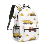 Mochila de camión de construcción de dibujos animados, color amarillo y rojo, con estampado de camión volquete, fondo blanco, ligera, para niños pequeños, escuela, mochila de ingeniería, 03., L