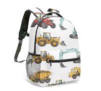 Mochila de camión de construcción de dibujos animados, color amarillo y rojo, con estampado de camión volquete, fondo blanco, ligera, para niños pequeños, escuela, mochila de ingeniería, 04., L