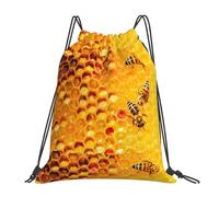Mochila de Cuerda, Abeja en Colmena Bolsa con Cordón con cordón Ajustable Bolsa de Gimnasia para Yoga Acampada Viaje 36X42cm