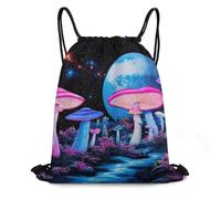 Mochila de Cuerda, Arte Brillante del Mundo mágico de Hongos psicodélicos Bolsas de Cuerdas con cordón Robusto Bolsa de Gimnasia para Hombre Yoga Mujer 36X42cm