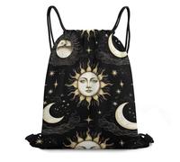 Mochila de Cuerda, Astrología Mística Mágica Cósmica Sol Luna Creciente Estrellas Oro Bolsa con Cordón Cómodos con cordón Saco de Deporte para Viaje Hombre Mujer 36X42cm