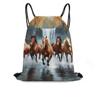 Mochila de Cuerda, Caballos Animales Salvajes Corriendo en el Agua del río Bolsas de Cuerdas Casual Manera Bolsa de Deporte para Yoga Acampada Adulto 36X42cm