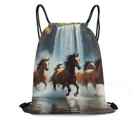Mochila de Cuerda, Caballos Animales Salvajes Corriendo en el Agua del río Bolsas de Cuerdas Moderno Casual Saco de Gimnasia para Hombre Mujer Nadar 36X42cm