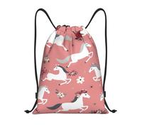Mochila de Cuerda, Caballos Blancos con Coronas de Flores Bolsas de Cuerdas con cordón Manera Saco de Gimnasia para Nadar Hombre Adulto 36X42cm